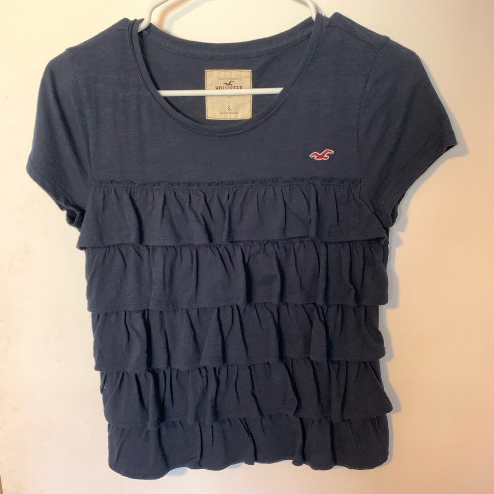 Navy blue ruffled hollister t shirt